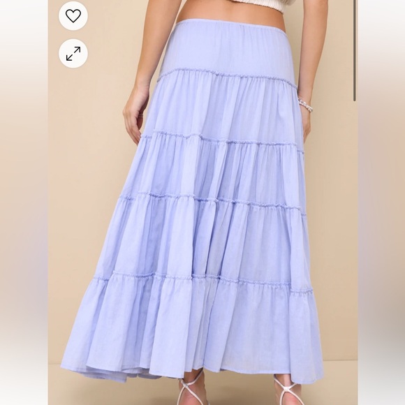 Lulus Relaxed Charm Periwinkle Gauzy Tiered Drawstring Maxi Skirt (S) - Picture 3 of 9